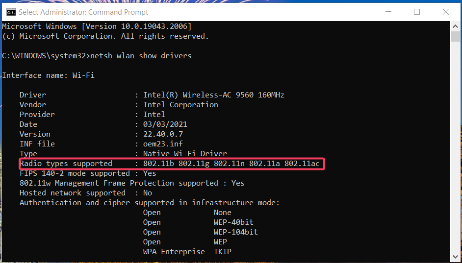 Details zu den unterstützten Funktypen Windows 11 Hotspot 5 GHz nicht verfügbar