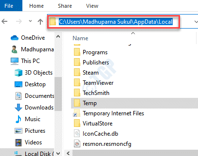 File Explorer Virzīties Tp uz Temp mapi