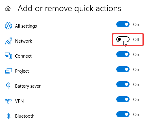 פעולות מהירות ברשת של Windows 10 מאפשרות