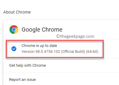 Teave Chrome'i kohta Kontrollige, kas Chrome on ajakohane