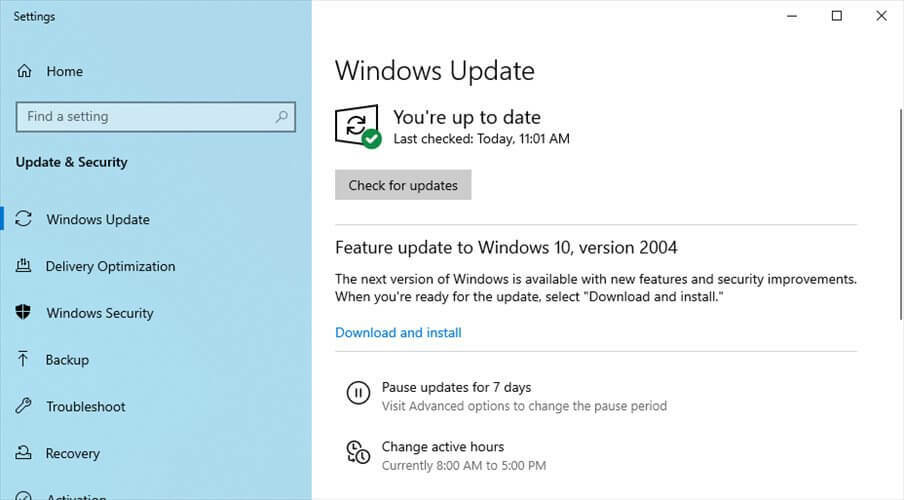 paleiskite „Windows Update“