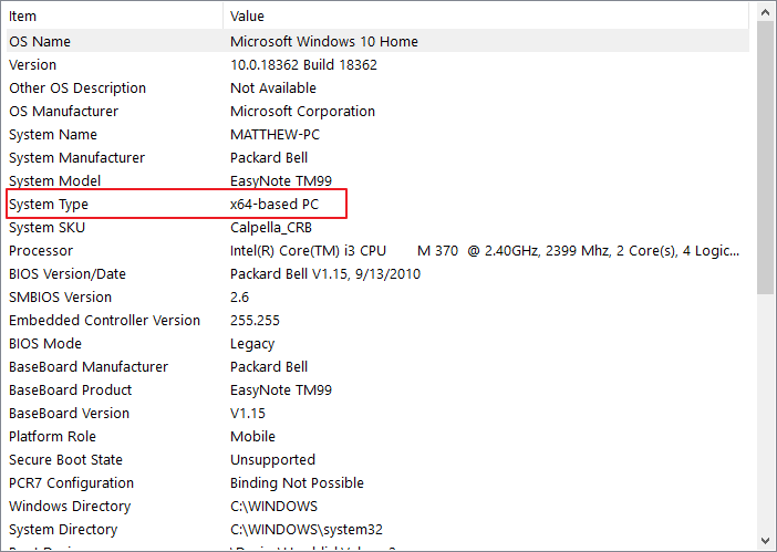 Specyfikacja typu systemu lista kontrolna migracji z okien 7 do systemu Windows 10