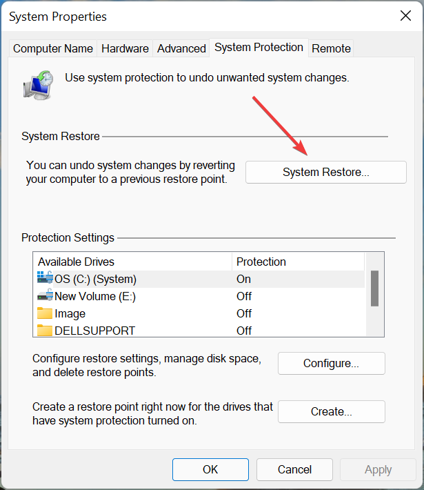 Rendszer-visszaállítás a rossz rendszerkonfigurációs adatok kijavításához Windows 11