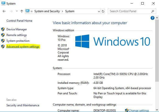 onemogoči sistemske nastavitve sistema Windows 10