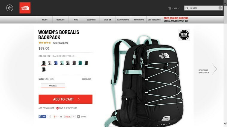 north face -sovellus Windows 8: lle