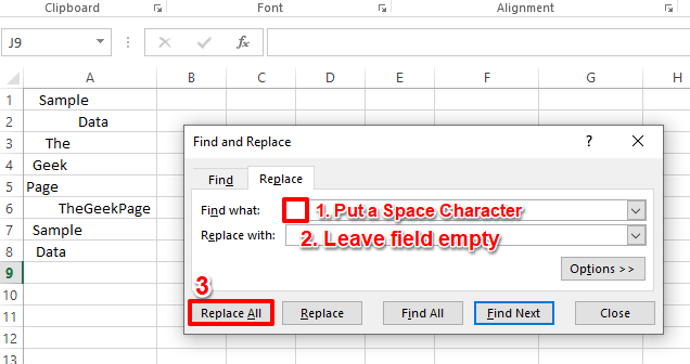 So entfernen Sie unerwünschte Leerzeichen aus einem Excel-Dokument