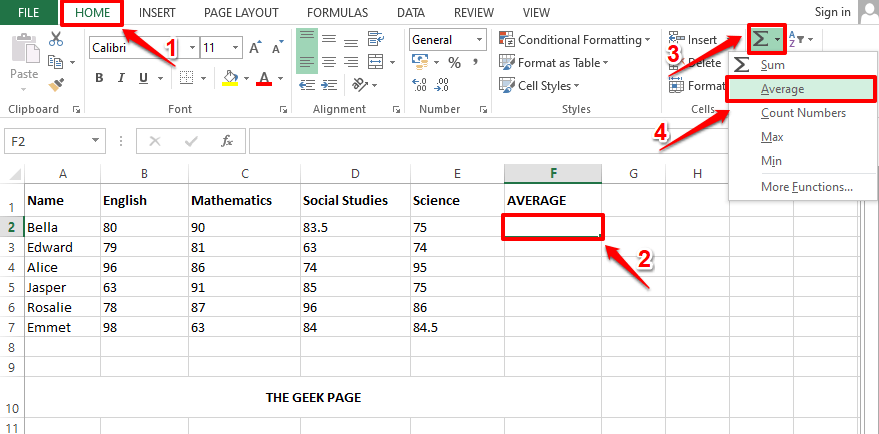 Sådan beregnes gennemsnitsværdien af ​​en gruppe celler i Microsoft Excel
