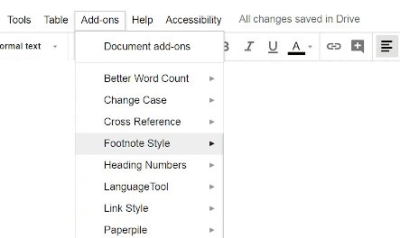 Fotnot Google Docs Add On