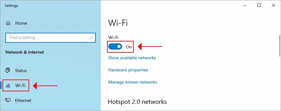 iespējojiet Wi-Fi operētājsistēmā Windows 10