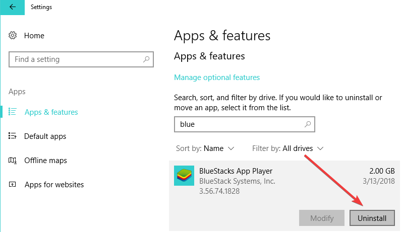 odstraniti Windows 10 app