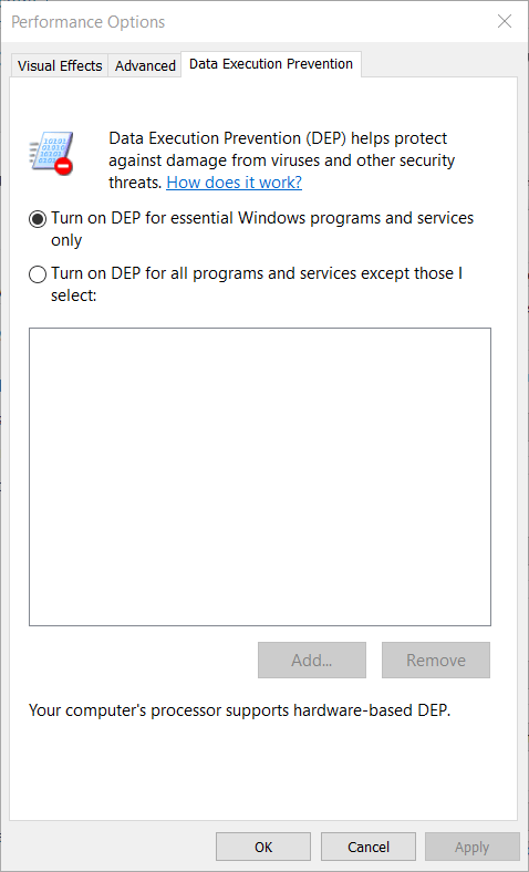 Fenster "Leistungsoptionen" musicbee öffnet Windows 10 nicht