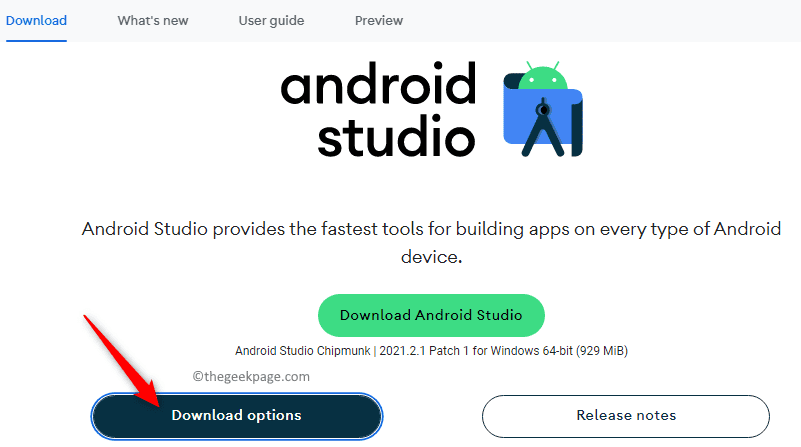 İndirme Seçenekleri Android Studio Resmi Sayfa Min