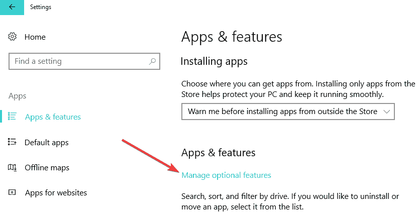 beheer optie app functies windows 10