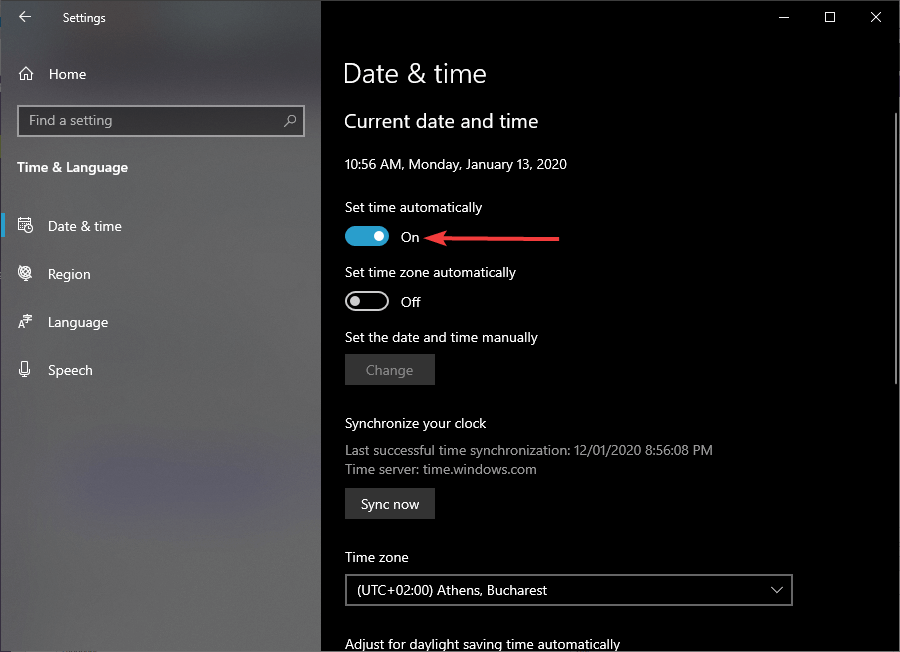 Windows 10 დროის პარამეტრები