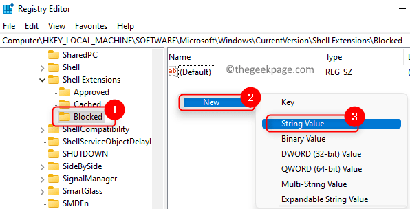 Registry Shell Extensions Blocked Key ค่าสตริงใหม่ Min
