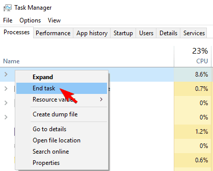 Windows 10 continue d'actualiser la tâche de fin