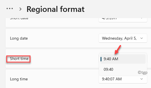 Formato regional de curta duração Selecione o formato de 12 ou 24 horas