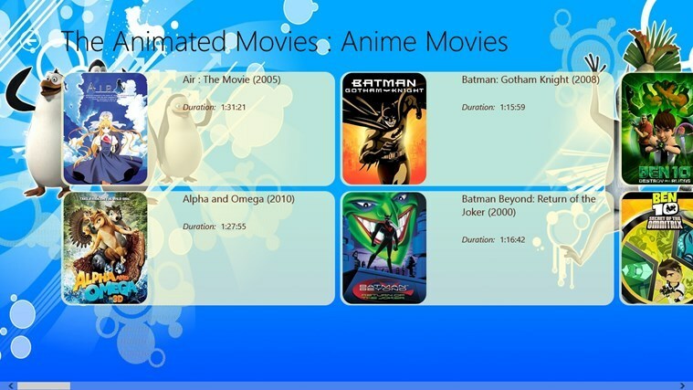 animációs filmek Windows 10 alkalmazás