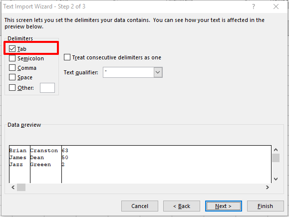 TAB dosyaları için doğru sınırlayıcıyı seçme