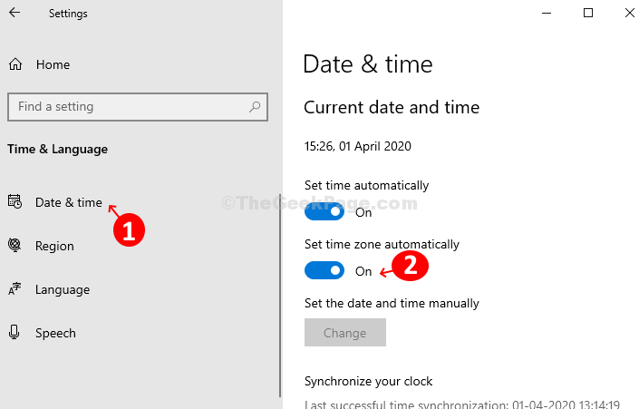 Klicka på Datum och tid till vänster under tid och språk och vrid sedan skjutreglaget till höger