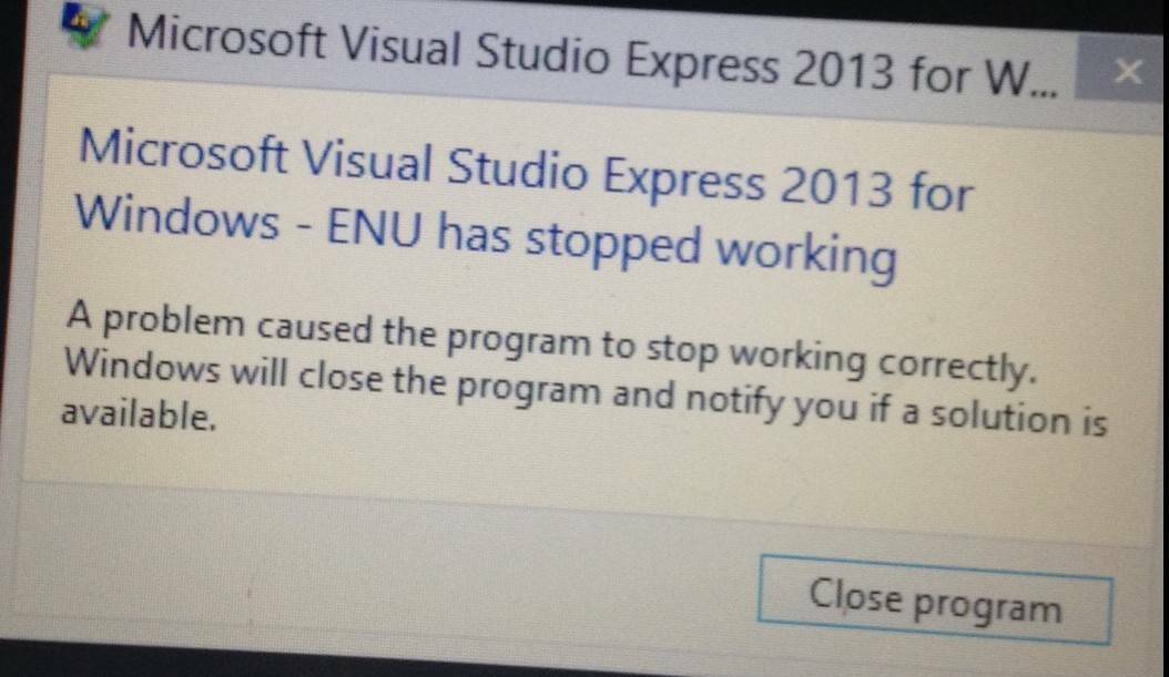ปัญหา Visual Studio 2013 ที่รายงานใน Windows 8.1, 10