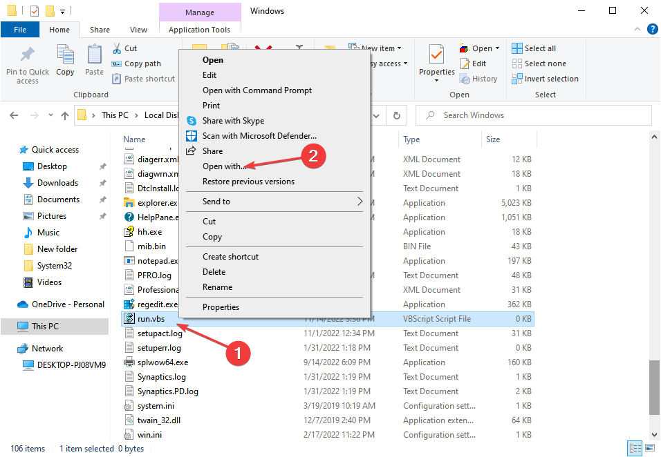 modifier l'archive pour corriger l'erreur run.vbs de Windows 10