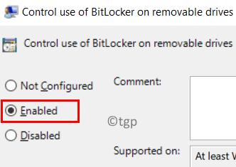 Контрол на използването на Bitlocker активиран Мин
