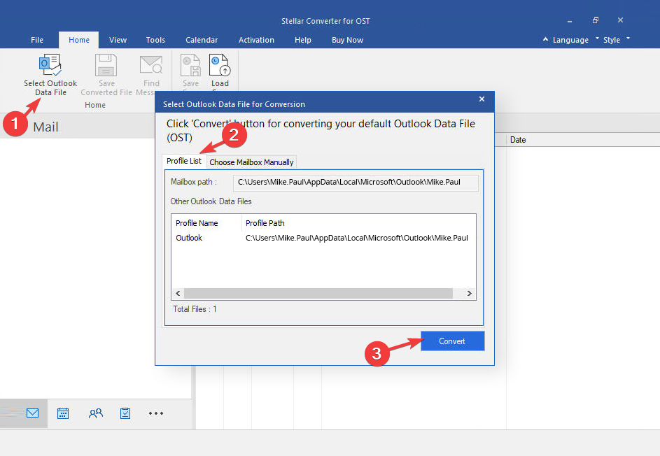 Stap 2 Selecteer Outlook-gegevensbestandlijstprofiel 