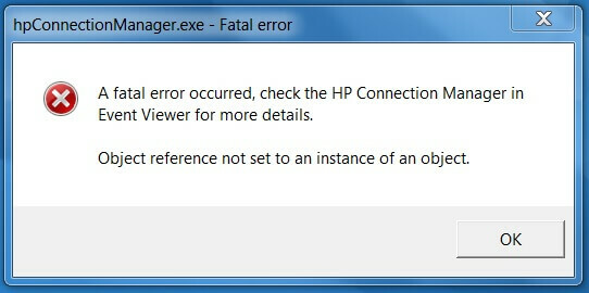 Erro fatal do HP Connection Manager Windows 10