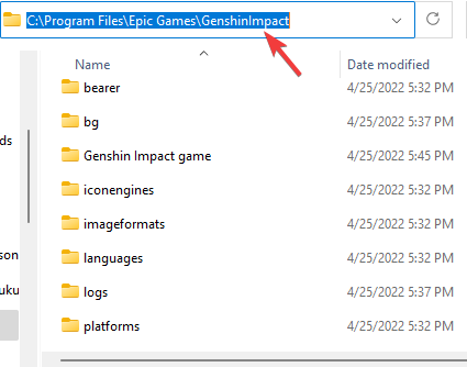 Accesați calea jocului Genshin Impact în File Explorer