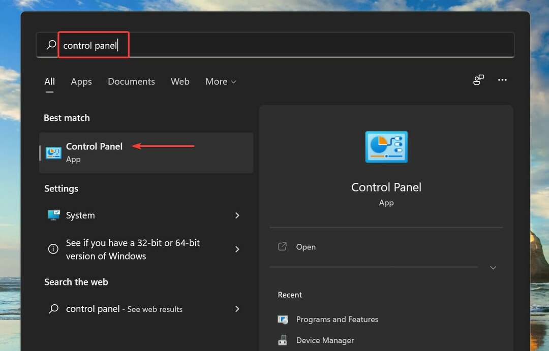 Start Kontrolpanel for at deaktivere adgangskodebeskyttet deling i Windows 11