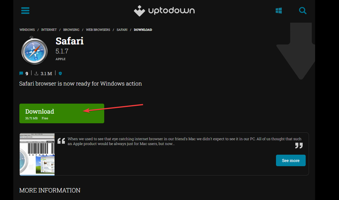 Kommentar zum Herunterladen und Installieren von Safari für Windows 11