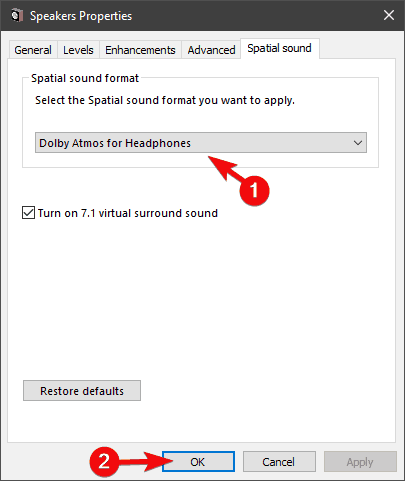 Dolby Atmos Windows 10 nefunguje prostorový zvuk nefunguje