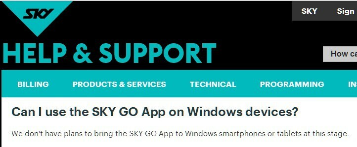 sky go aplikace pro Windows 8