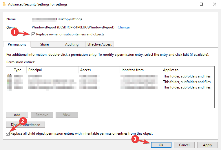 Windowsi kausta juurdepääs keelatud administraator asendab kõik loa kirjed