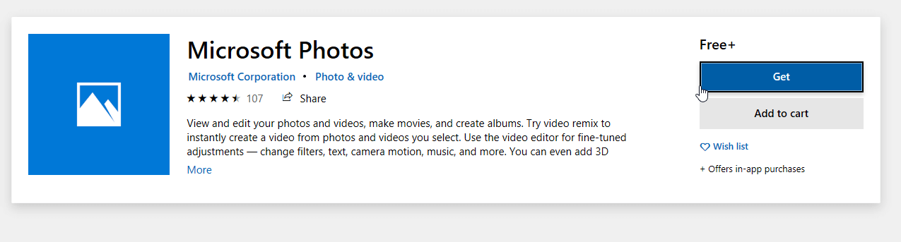 Приложение Microsoft Photos исчезло