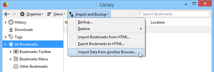 імпортувати інший браузер