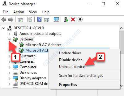 Menedżer urządzeń Baterie Metoda kontroli zgodna z Microsoft Acpi Bateria Kliknij prawym przyciskiem Odinstaluj urządzenie