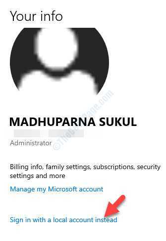 Impostazioni Account Amministratore account Microsoft Accedi invece con un account locale