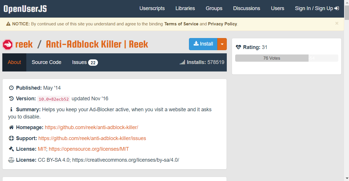 Anti-Adblock Killer komut dosyası sayfası, adblock'u algılanamaz hale getiriyor