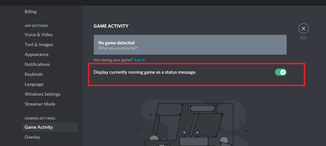 A detecção do jogo Discord não funciona