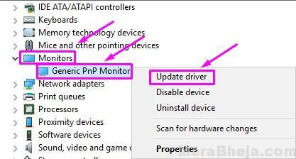Actualizați driverul generic Pnp Monitor
