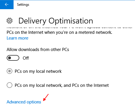 Erweiterte Optionen für Windows 10 Update