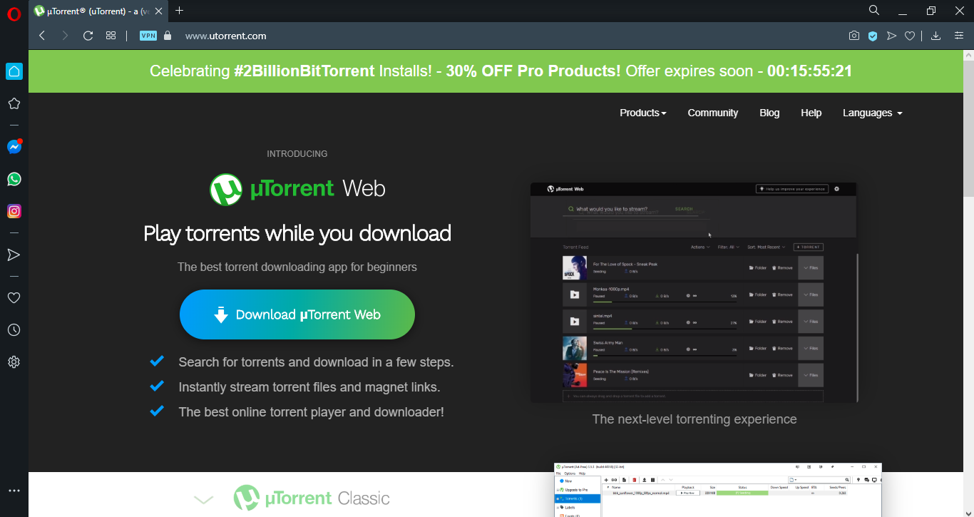 Opera'da uTorrent