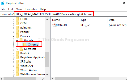 Kayıt Defteri Düzenleyicisi Yola Git Chrome Anahtarı