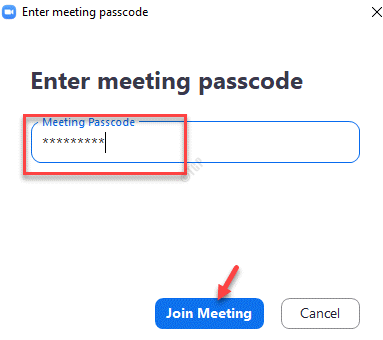 Meeting-Passcode eingeben Meeting beitreten
