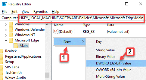 Registry Editor นำทางไปยัง Path Right Side พื้นที่ว่าง คลิกขวา New Dword (32 บิต) Value