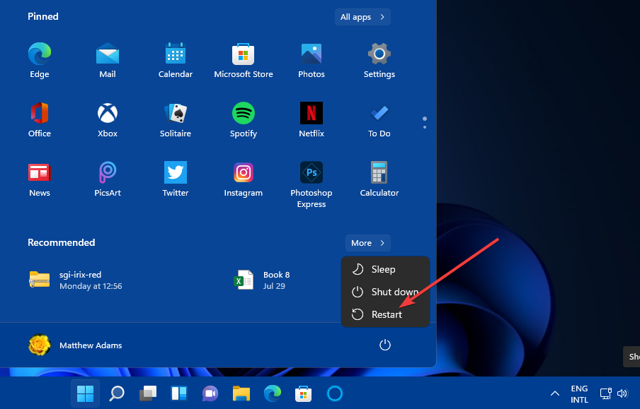 Käynnistä uudelleen vaihtoehto rikki rekisterikohdat Windows 11