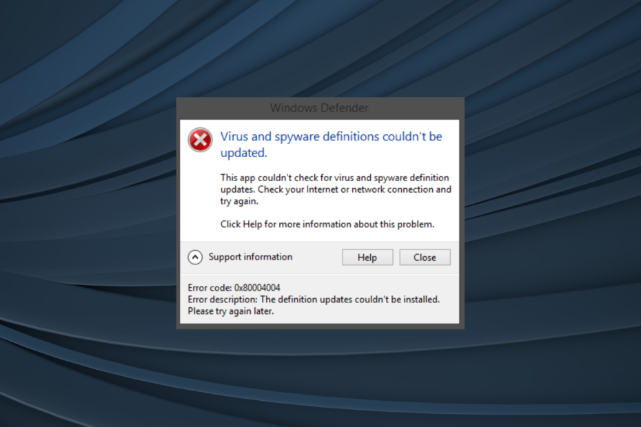 parandage Windows Defenderis 0x80004004