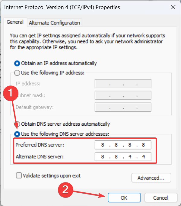 ändra DNS-server för att fixa val 59-fel